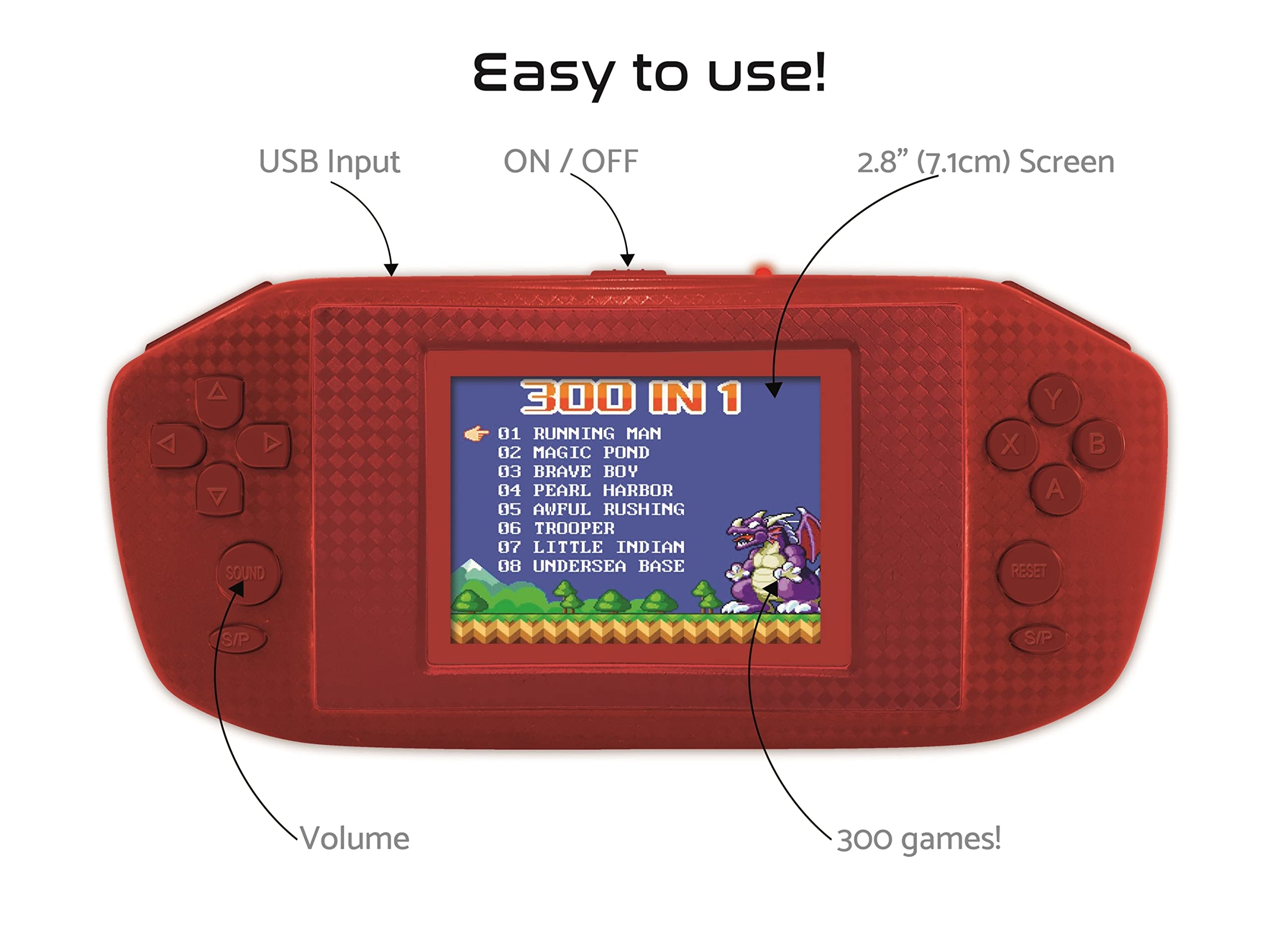 LEXiBOOK 300 Video Game Handheld Console - Red - Image 4