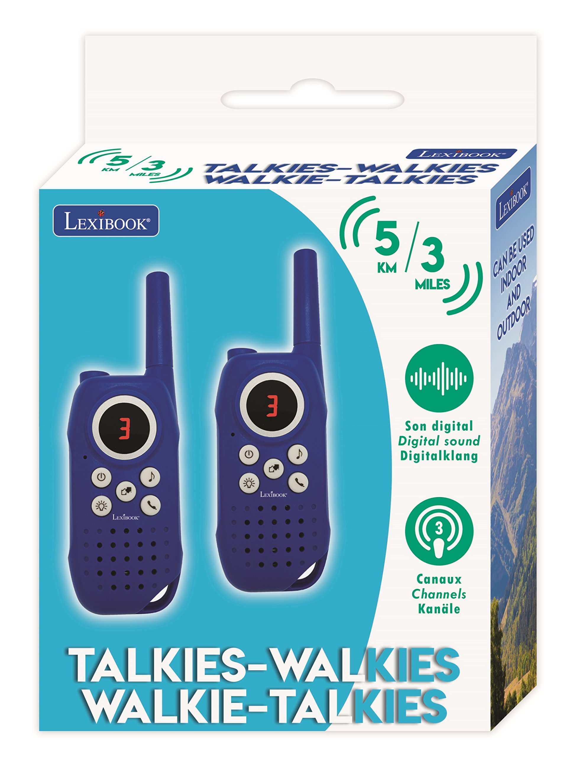 Lexibook 5km / 3 Miles Walkie-talkies, Digital Sound, Indoor and Outdoor Communication Game, Belt Clip, Blue, TW42 - Image 4