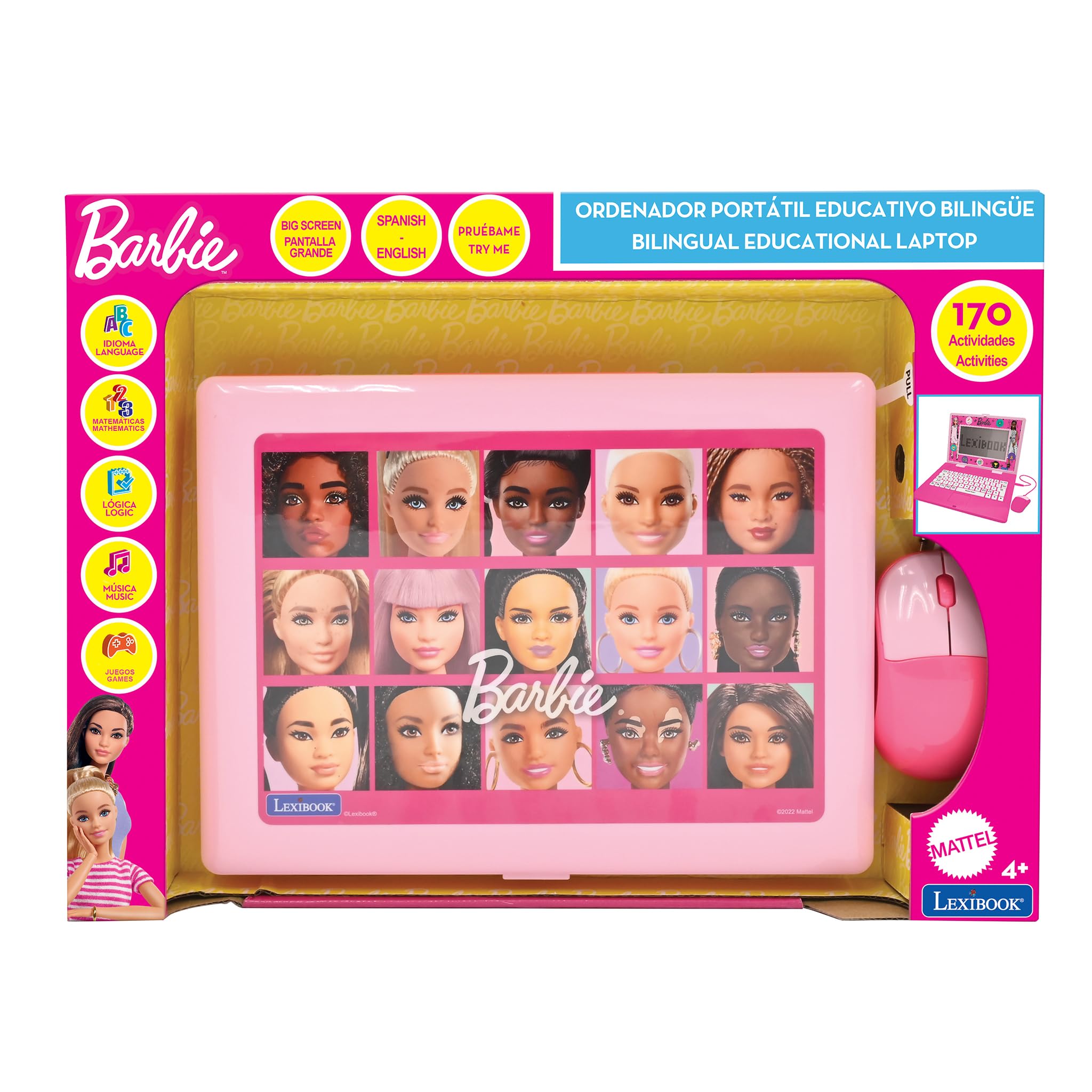 Lexibook, Barbie, Bilingual and Educational Laptop Spanish/English, Toy for Children, 170 Activities to Learn, Play Games and Music, Large Screen, Pink, JC599BBi2 - Image 5
