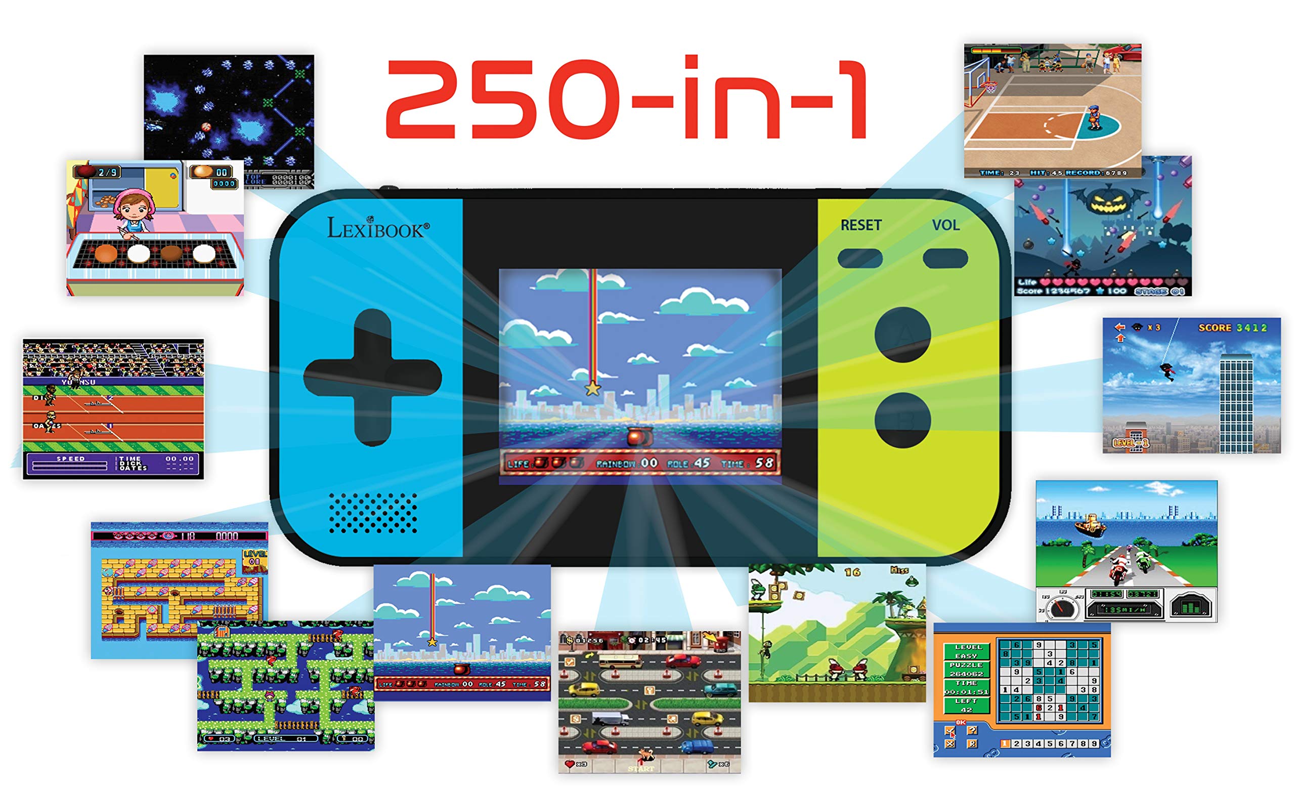 Lexibook Compact Cyber Arcade Portable Gaming Console, 250 Gaming, LCD, Battery Operated, Video Game for Children, Black/Blue/Green, JL2377 - Image 3