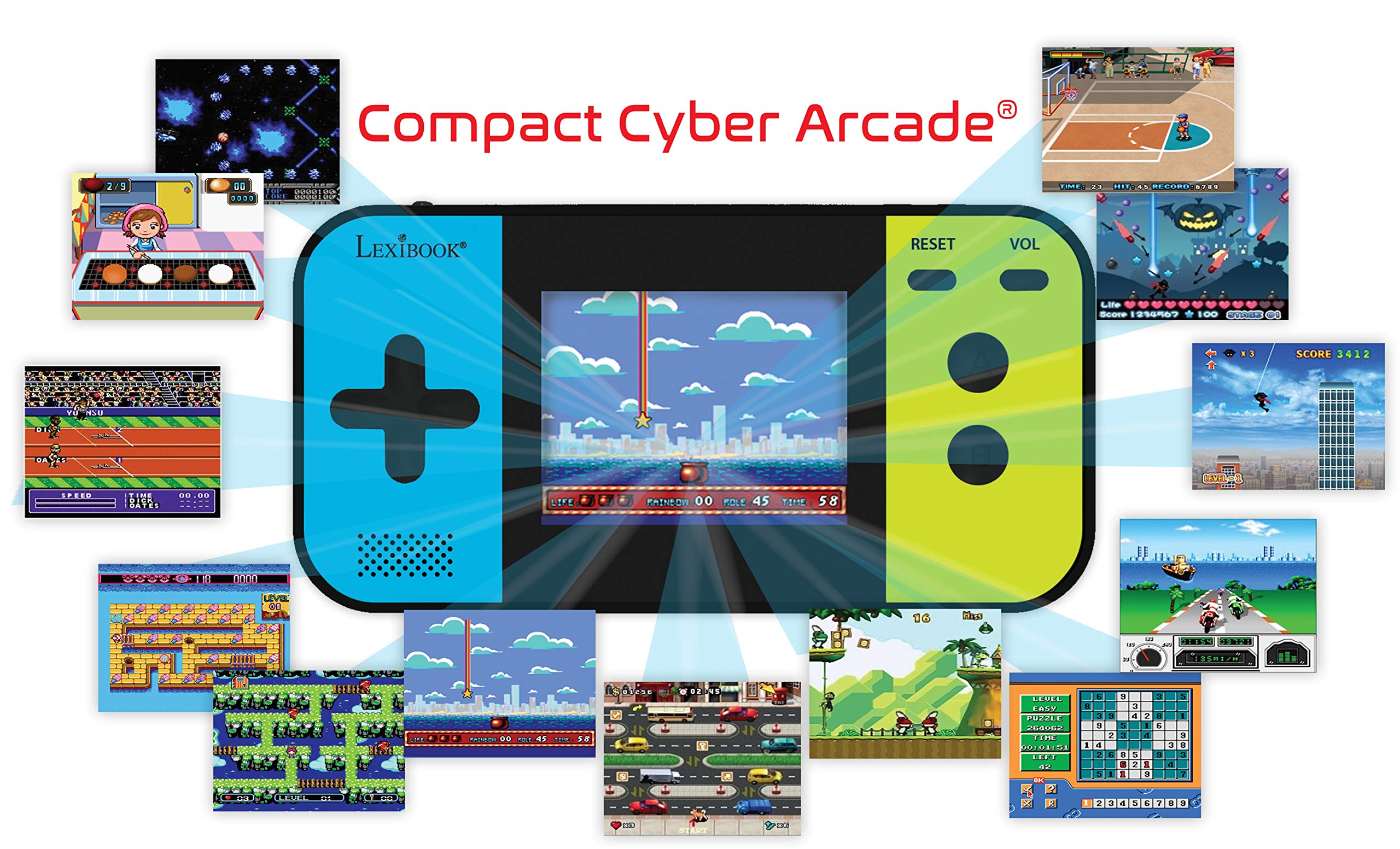 Lexibook Compact Cyber Arcade Portable Gaming Console, 250 Gaming, LCD, Battery Operated, Video Game for Children, Black/Blue/Green, JL2377 - Image 4
