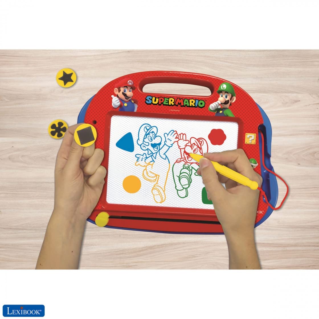 LEXIBOOK CRNI550 Super Mario Brothers Multicolor Magic Magnetic Nintendo Drawing Board, Artistic Creative Toy for Girls and Boys, Stylus Pen and Stamps, Red/Blue - Image 3