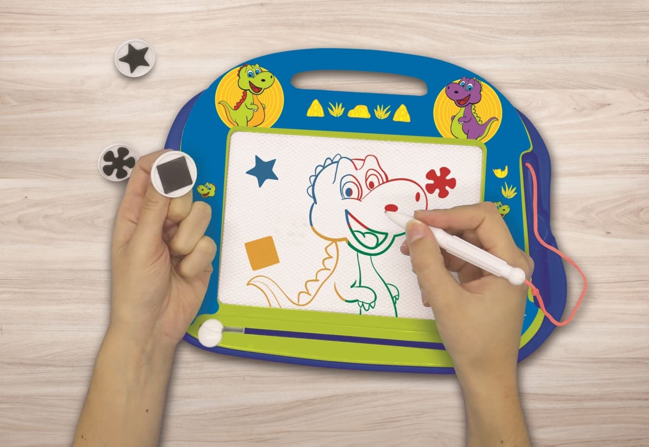 Lexibook, Dinosaur, Multicolor Magic Magnetic Drawing Board, Artistic Creative Toy for Girls and Boys, Stylus Pen and Stamps, Blue, CRDINO550 - Image 5