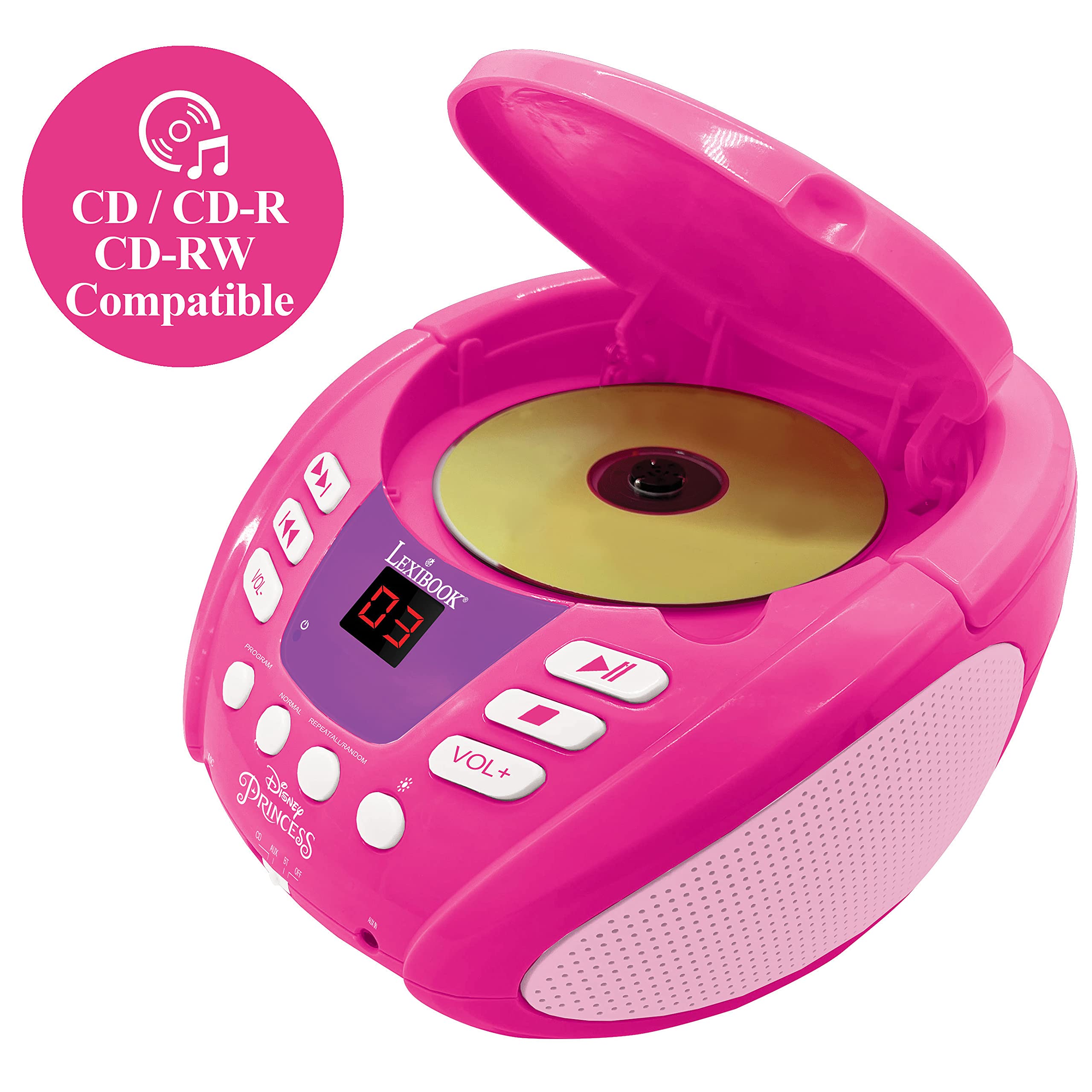 LEXiBOOK - Disney Princess - Bluetooth CD Player for Kids – Portable, Multicoloured Light Effects, Microphone Jack, Aux-in Jack, AC or Battery-Operated, RCD109DP - Image 4