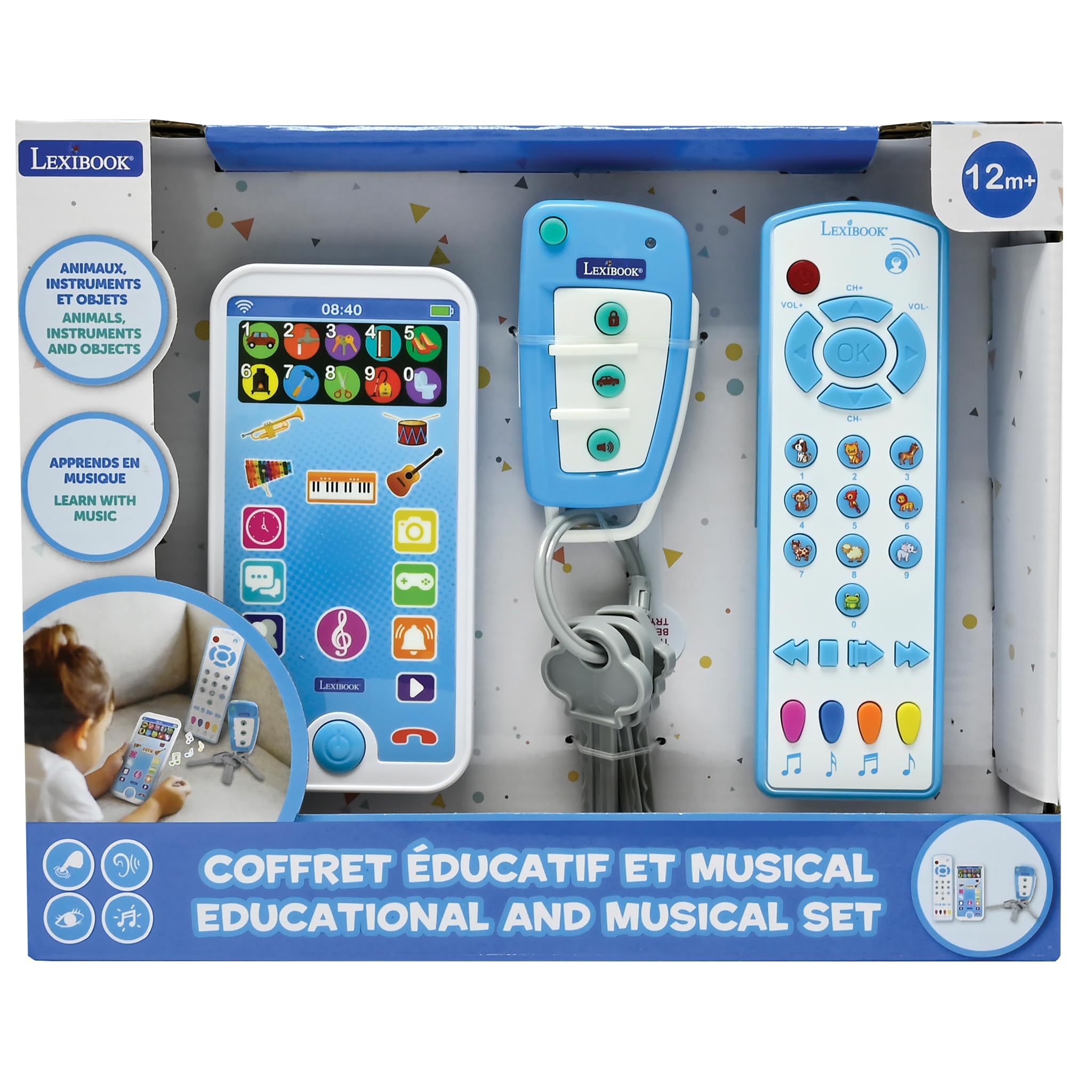 LEXiBOOK, Educational and Musical Set with Telephone, Remote Control and Key Ring, Imitation Game for Toddlers, Explore Animals, Musical Instruments and Everyday Objects, PS125 - Image 5