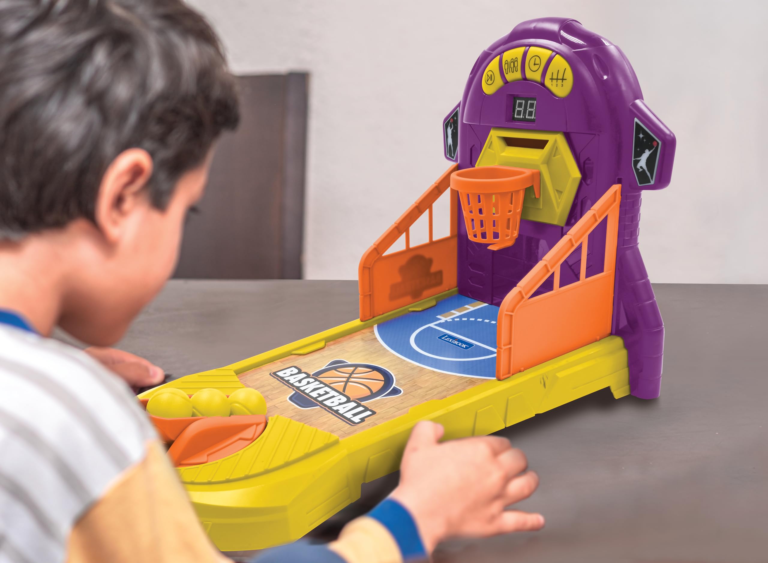 Lexibook, Electronic Basketball Game, Sound and Light Effects, Moving Panel, 3 Levels of Difficulty, 1 to 4 Players, Purple/Yellow, JG910 - Image 5