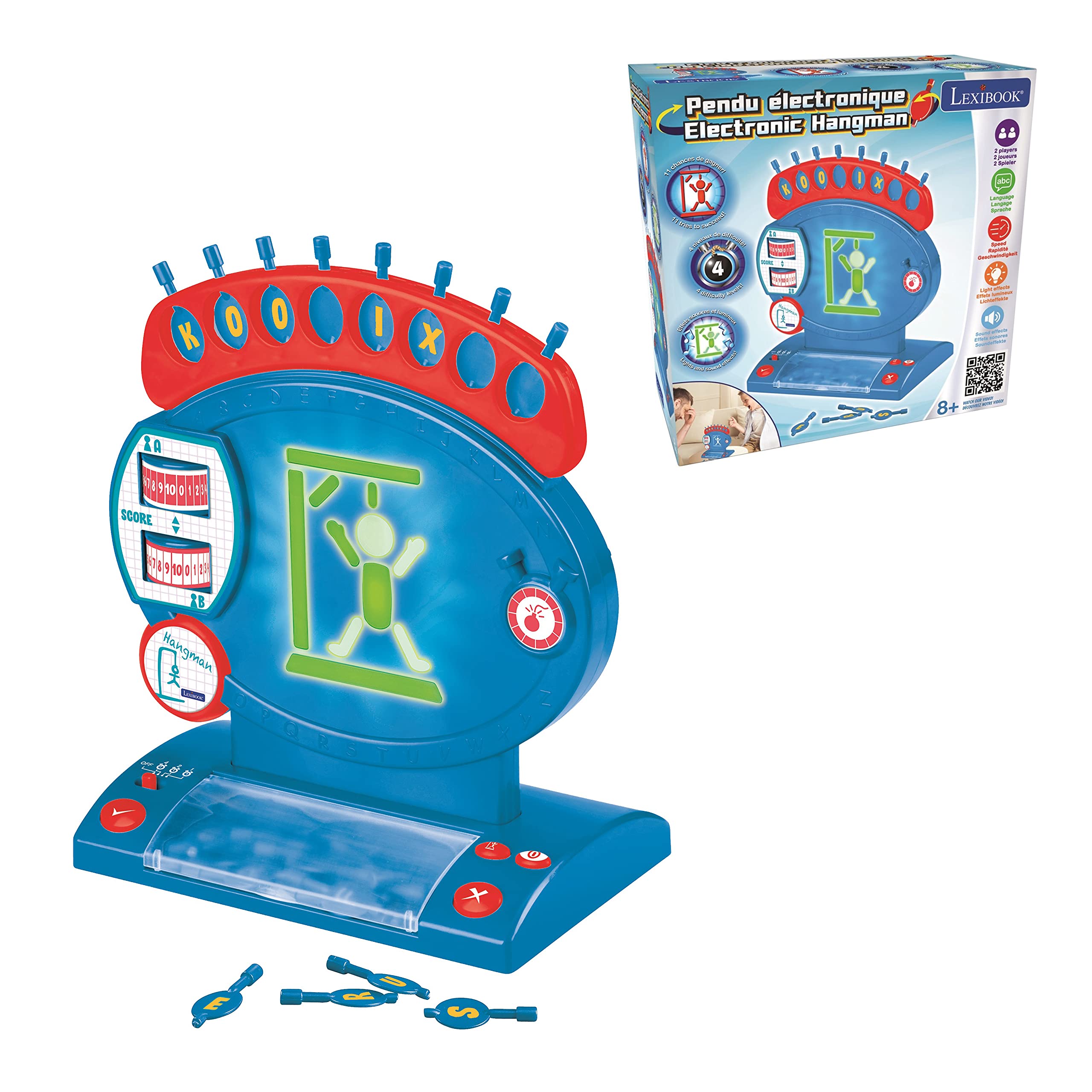 LEXiBOOK Electronic Hangman Game, Child and Family Board Game, Spelling and Vocabulary, Light and Sound Effects, 2 Players, Blue/red, JG800 - Image 4