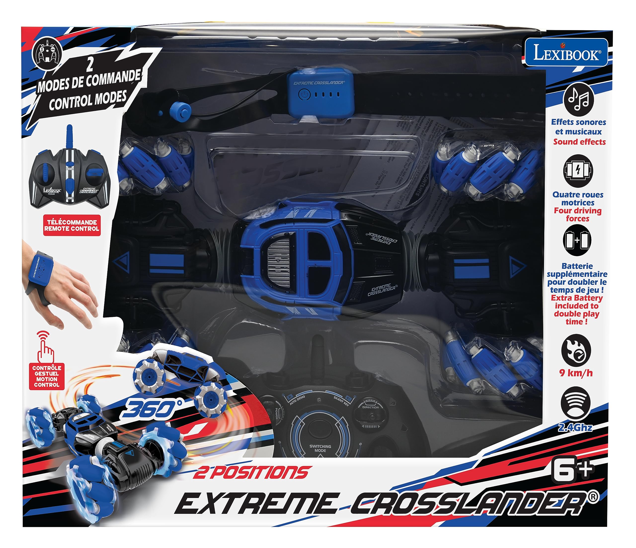 LEXIBOOK, Extreme Crosslander® RC Car Luminous Off-Road Remote Control with Wristband, Rechargeable, Electronic Action Game, Black/Blue, RC49 - Image 5