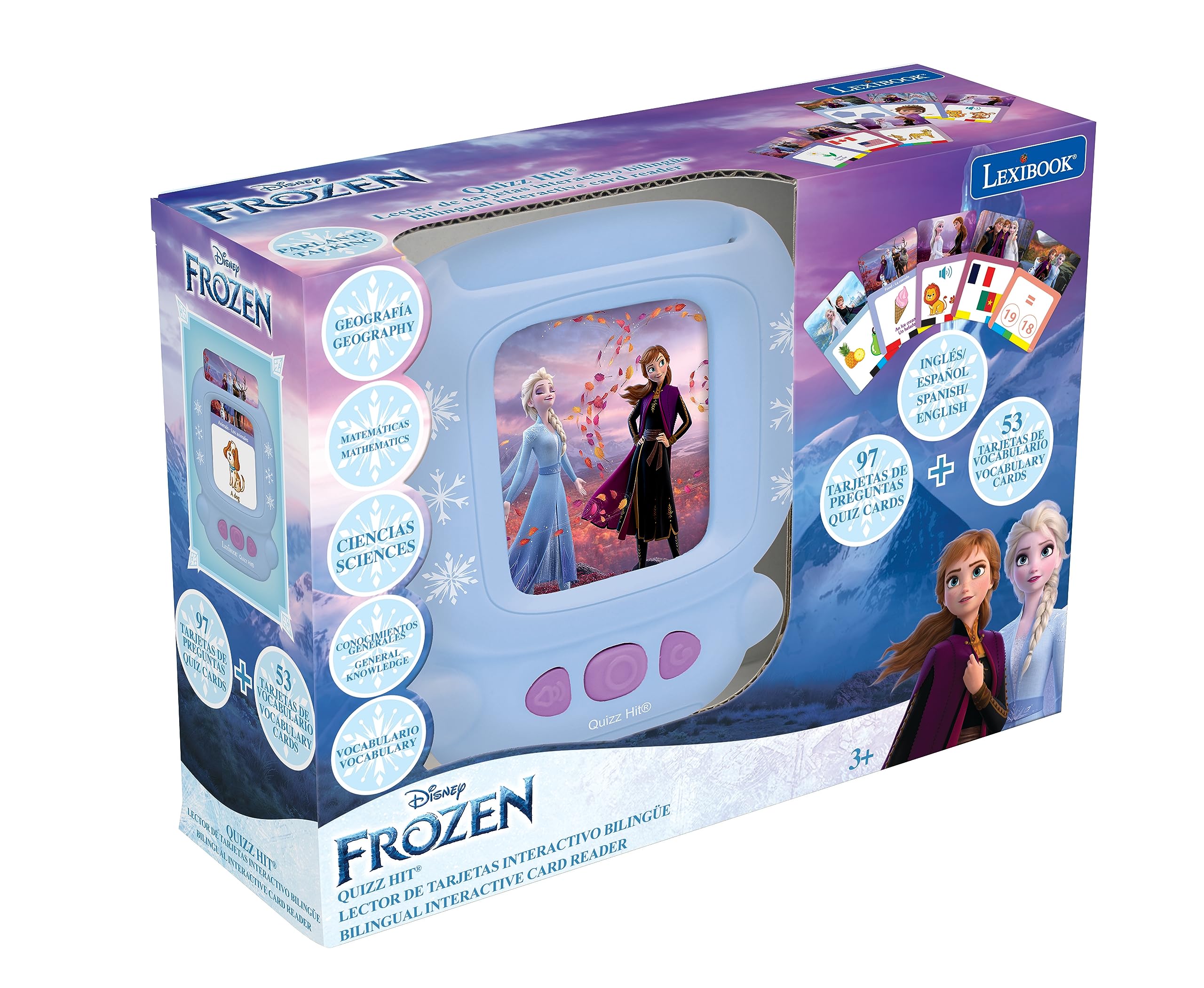 LEXiBOOK, Frozen, Bilingual Interactive Card Reader, Spanish/English, 150 Double-Sided Educational Cards, Educational Quiz & flashcard Machine, Blue/Purple, JCR10FZi2 - Image 5