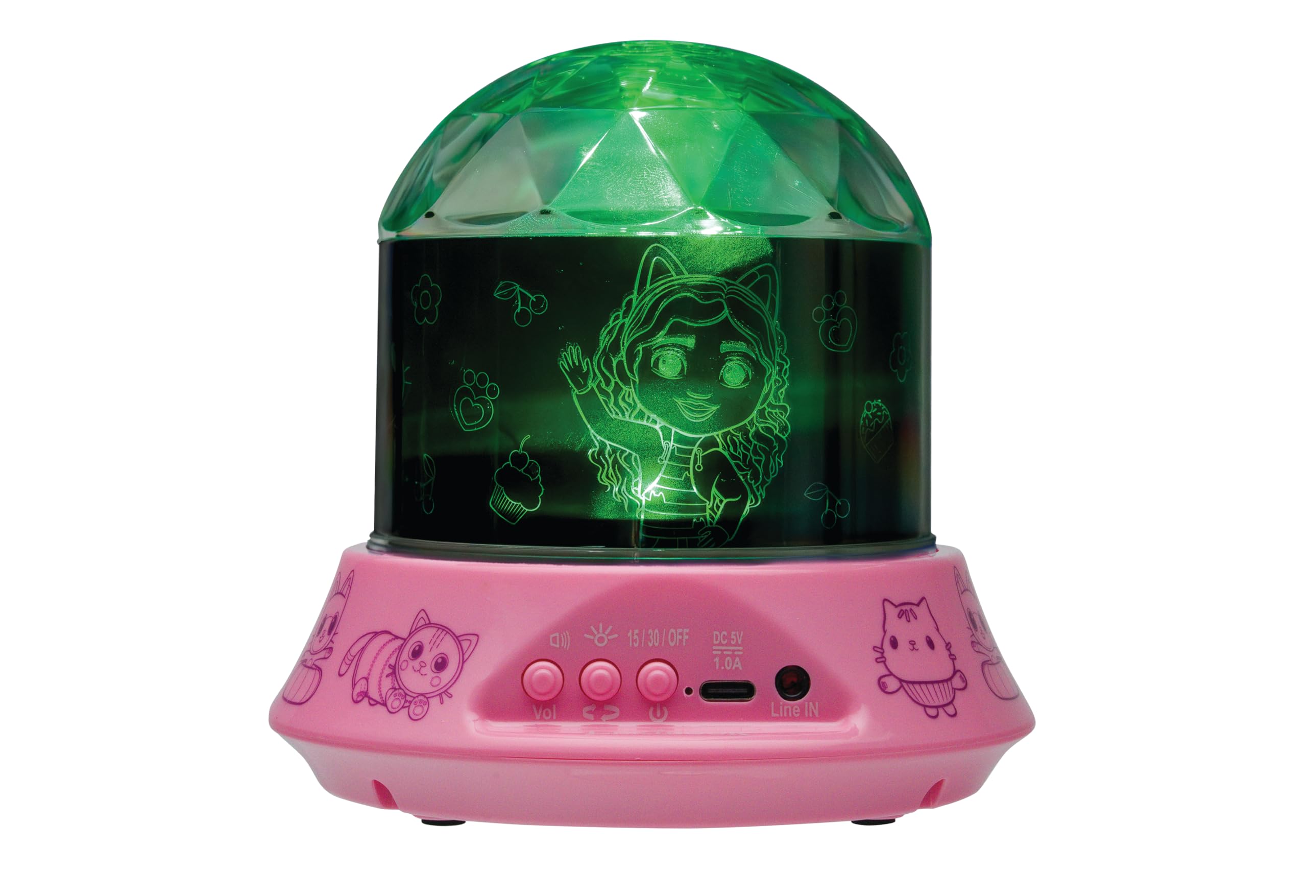 Lexibook, Gabby and the Magic House, Night Light with Speaker, Projections by Gabby's Dollhouse, Kaleidoscopic Ceiling Lights, Speaker with Auxiliary Socket, Rechargeable, NLJ035GDH - Image 5