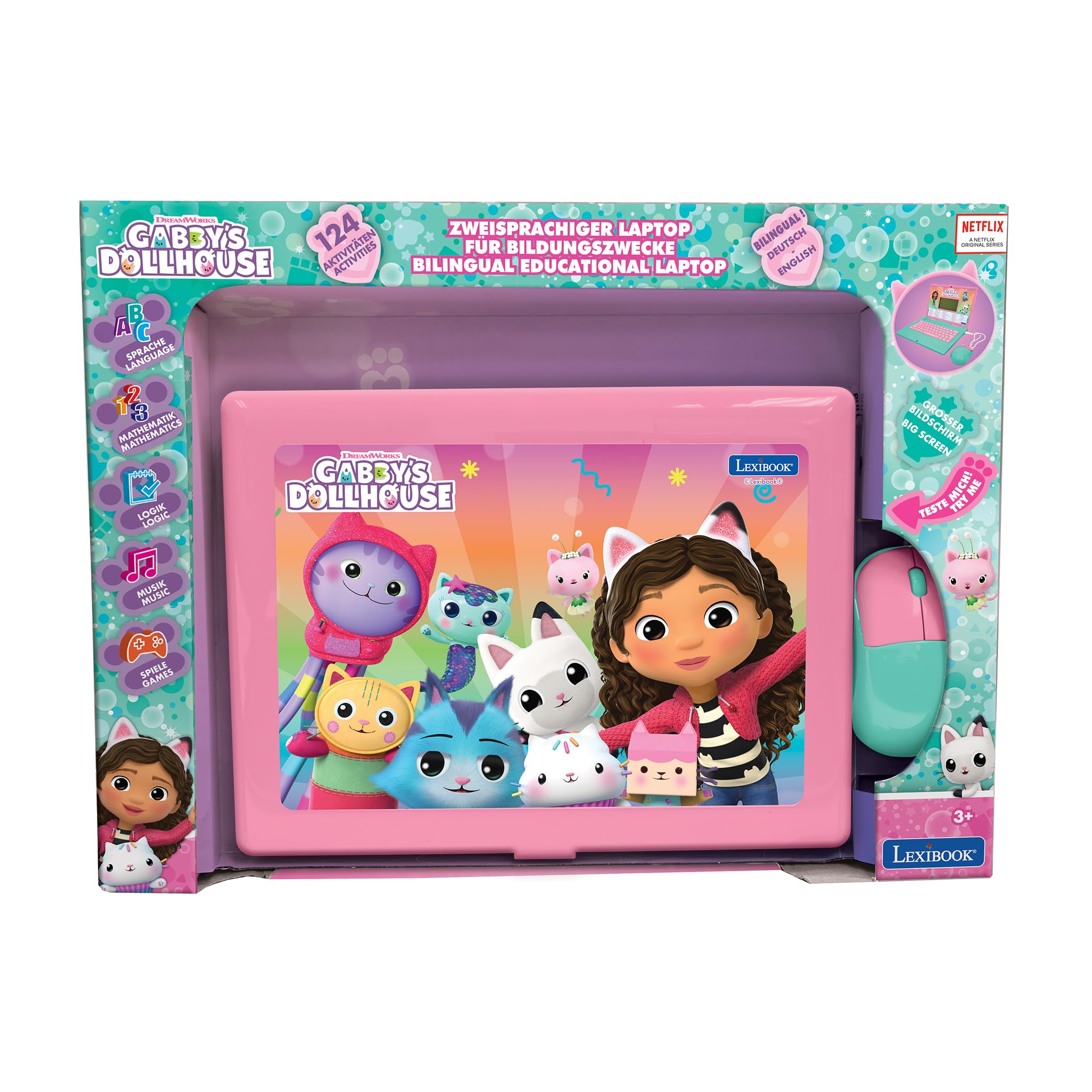 Lexibook, Gabby's Dollhouse German and English Bilingual Educational Computer, 124 Activities in Language, Writing, Math, Logic, Music and Games, Pink/Blue, JC598GDHi3 - Image 5