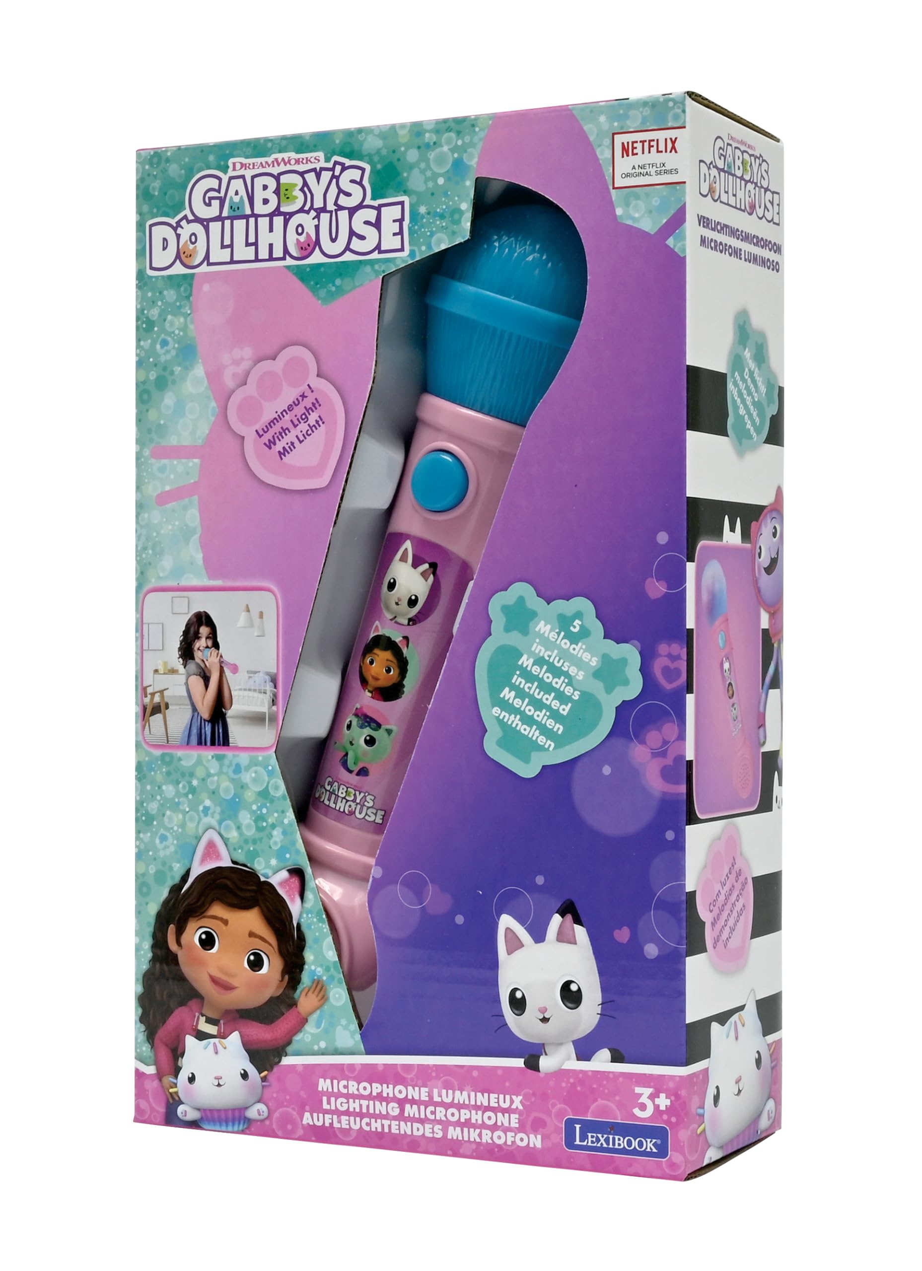 Lexibook, Gabby's Dollhouse, Illuminated Microphone for Kids, Musical Toy, Built-in Speaker, Light Effects, Demo Tunes Included, Pink/Blue, MIC80GDH - Image 5