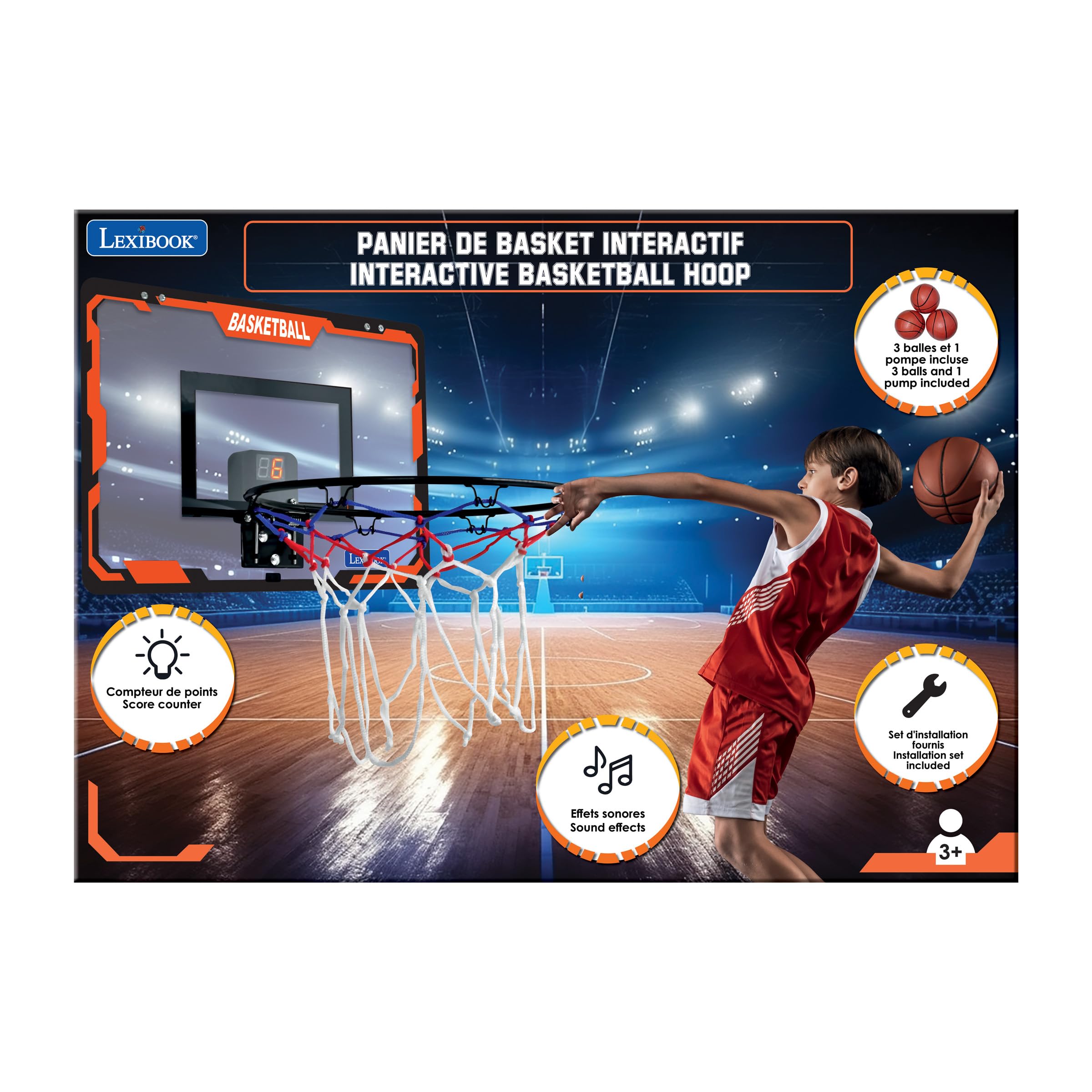 Lexibook, Interactive Basketball Hoop, Score Counter, Sound Effects, Basketball, Pump Included and Installation kit Included, JG920 - Image 5
