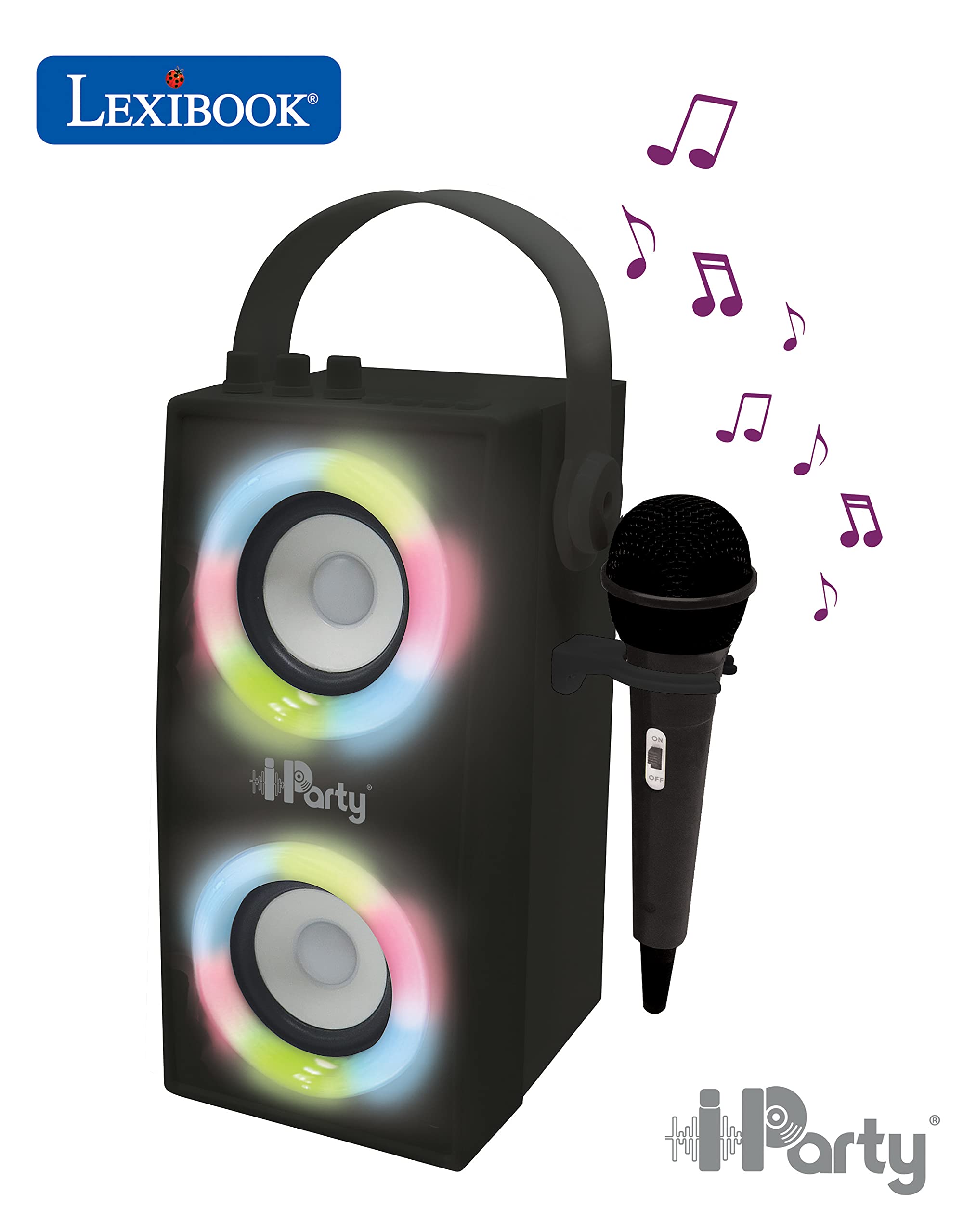 Lexibook iParty - Portable Bluetooth Light Speaker with Microphone, Light Effects, Karaoke, Wireless, USB, SD Card, Rechargeable Battery, Black, BTP180BKZ - Image 4