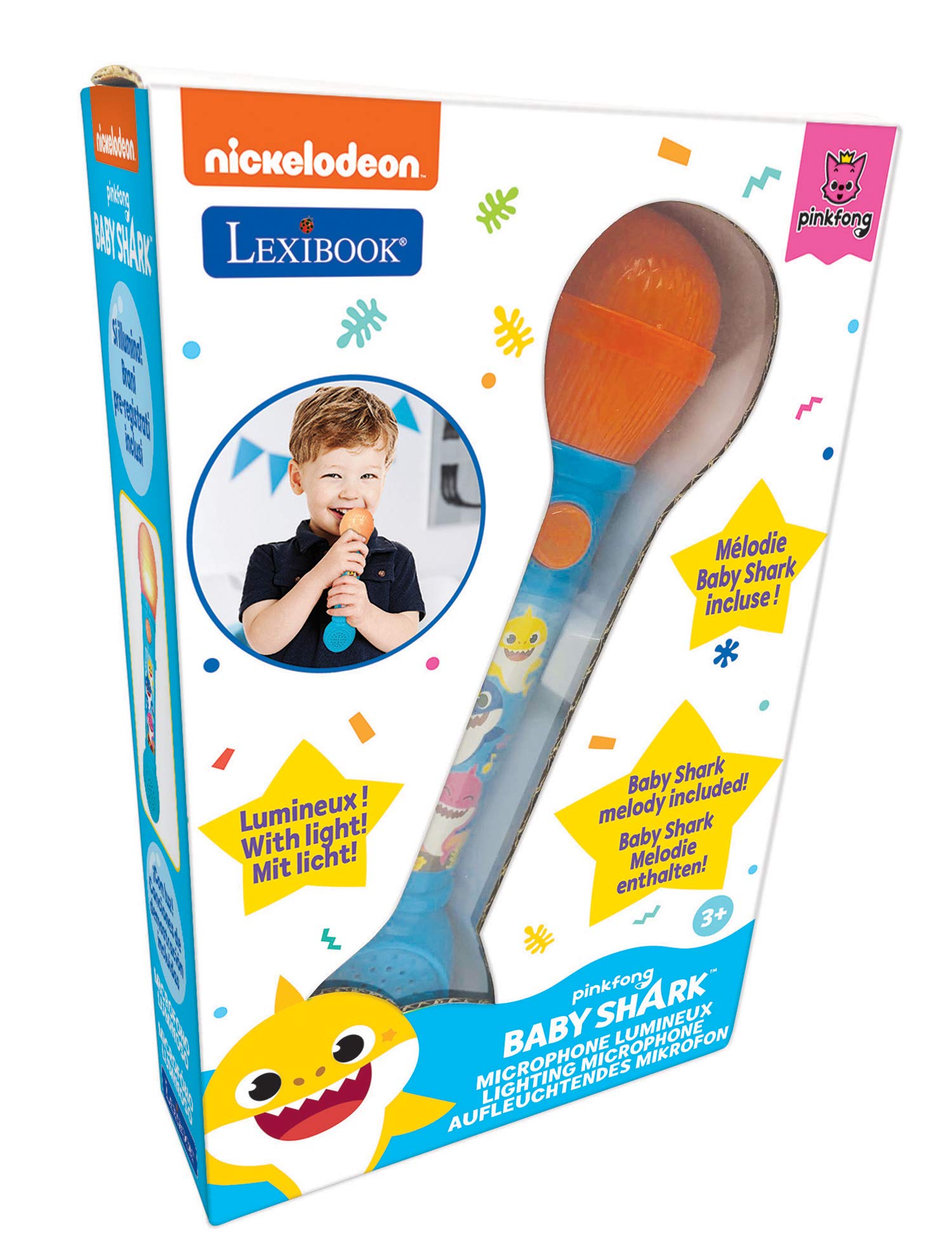 LEXIBOOK MIC80BS Baby Shark Microphone for Children, Musical Toy Game, Built-in Speaker, Light Effects, Demo melodies Included, Blue/Orange - Image 5