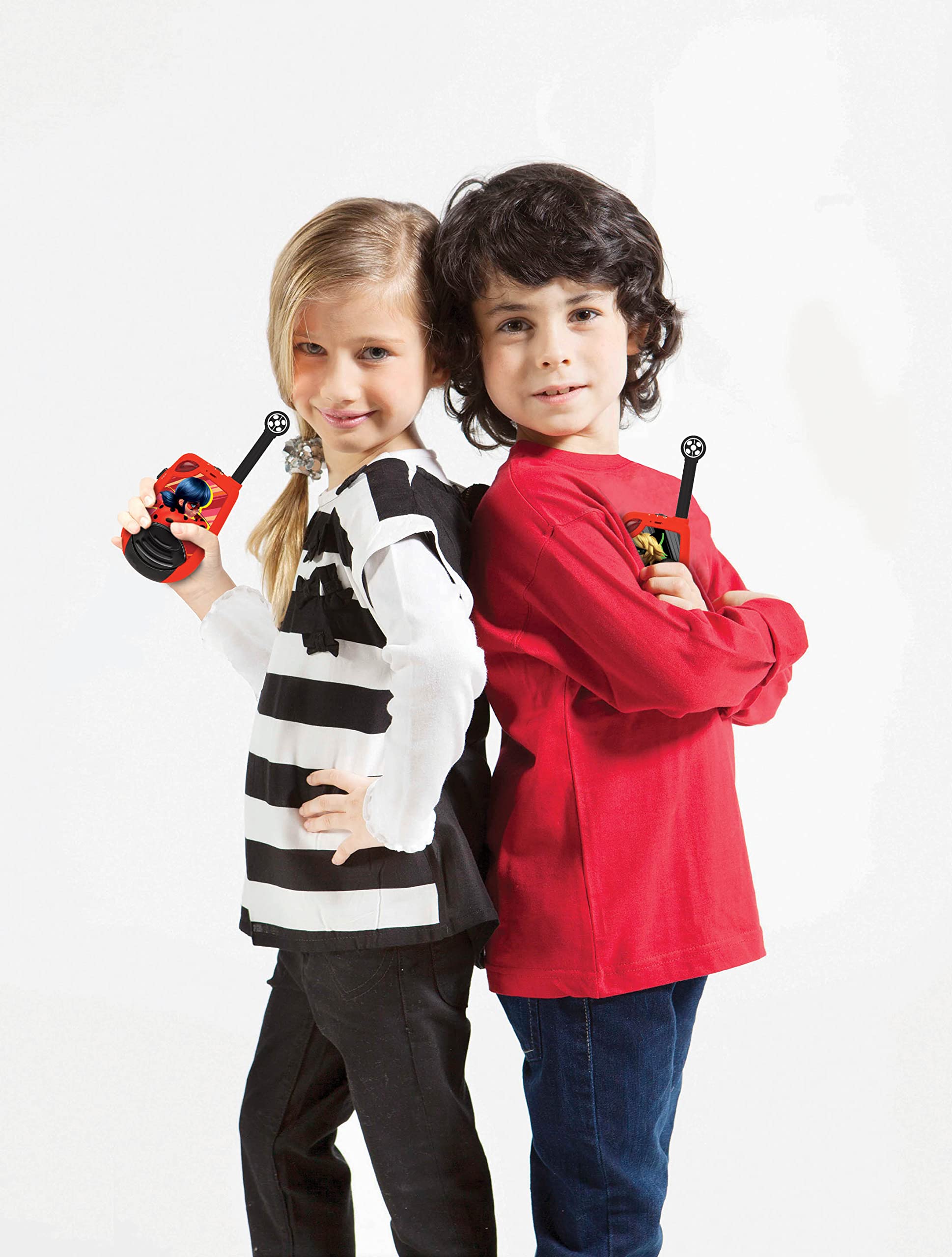 LEXiBOOK Miraculous - Digital Walkie-Talkies for Children - 2 km Transmission Range, Morse Light Function, Belt Clip for Transport, 2 Channels, Battery, Red, TW25MI - Image 3