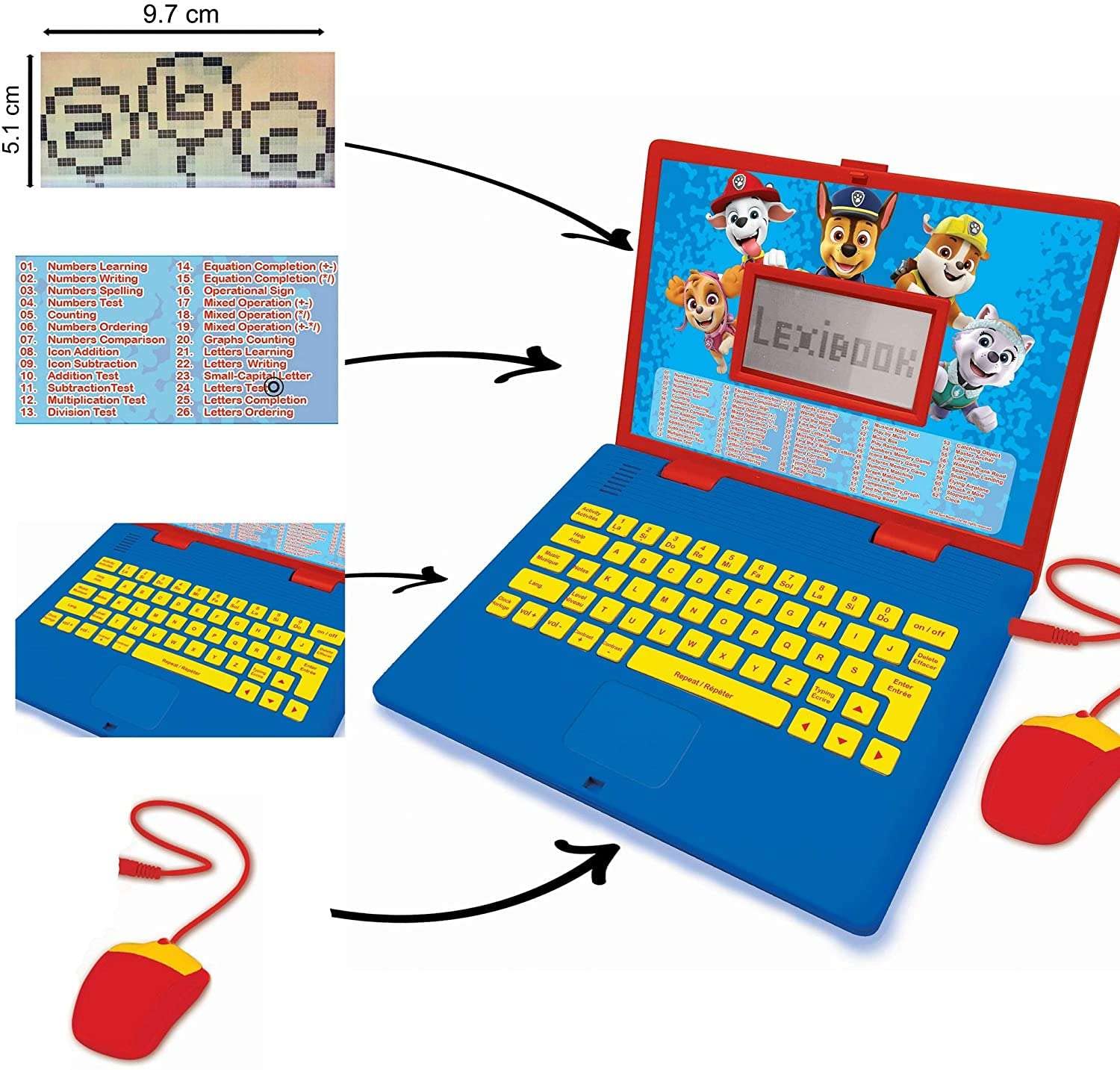 LEXiBOOK Paw Patrol - Educational and Bilingual Laptop Spanish/English - Toy for Child Kid (Boys & Girls) 124 Activities, Learn Play Games and Music with Chase Marshall - Red/Blue JC598PAi2 - Image 5