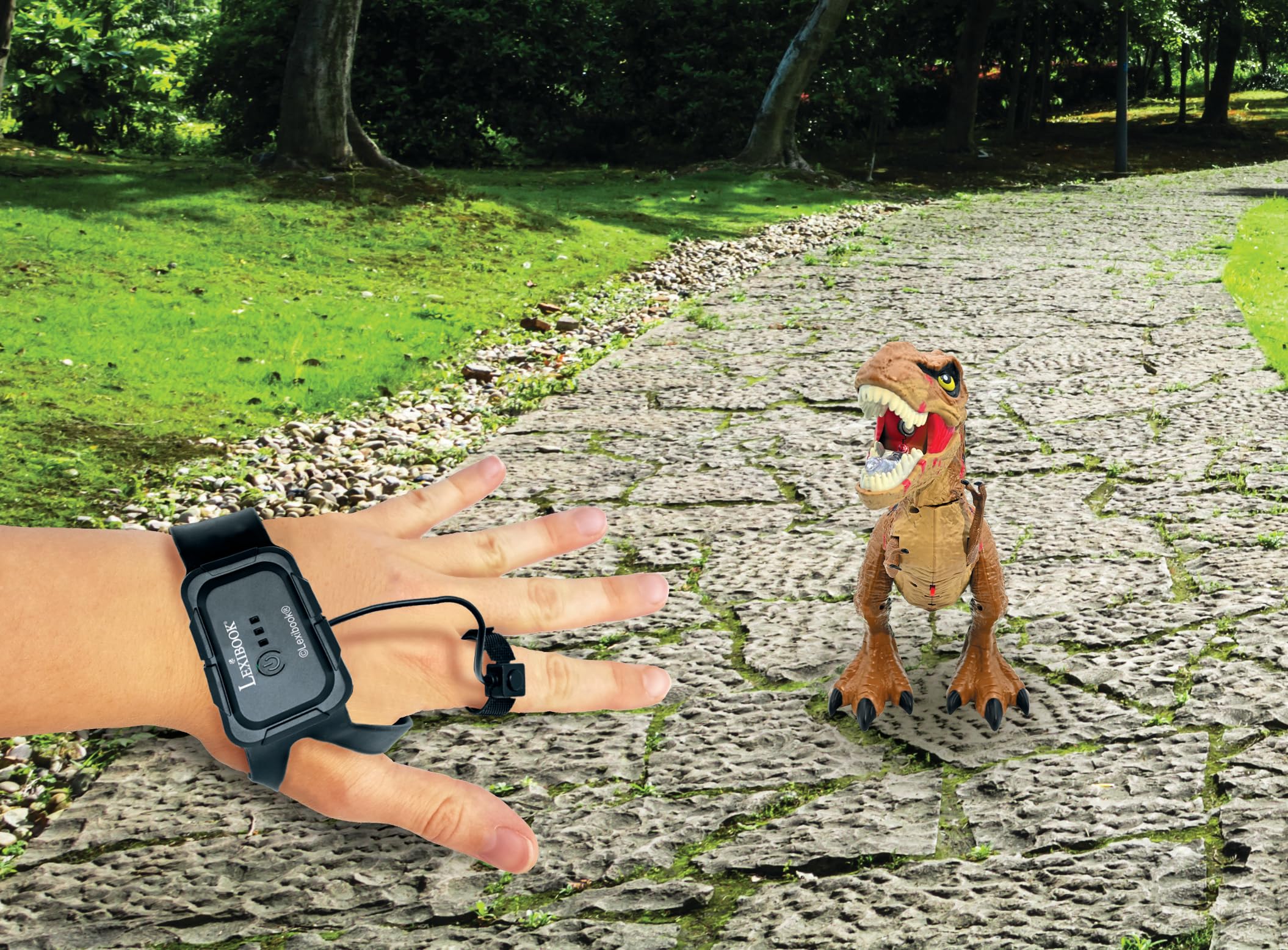 LEXiBOOK, RC Tyrannosaurus Control, Realistic Dinosaur, Articulated Movements, Roars, Smoke Spitting, Light Effects, Rechargeable, Fossil and Hand-held Remote Controls Included, DINO02 - Image 4