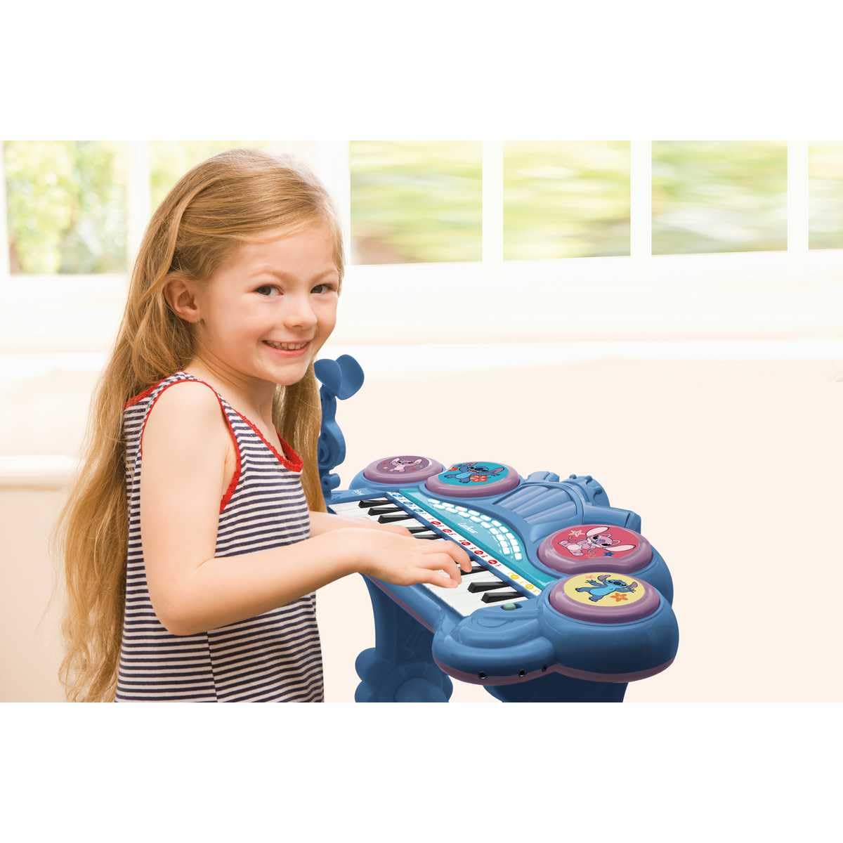 Lexibook, Stitch Electronic Keyboard with Seat and Microphone, 24 Light-Up Keys for Learning Music and Aux-in Cable, Blue, K707D - Image 3