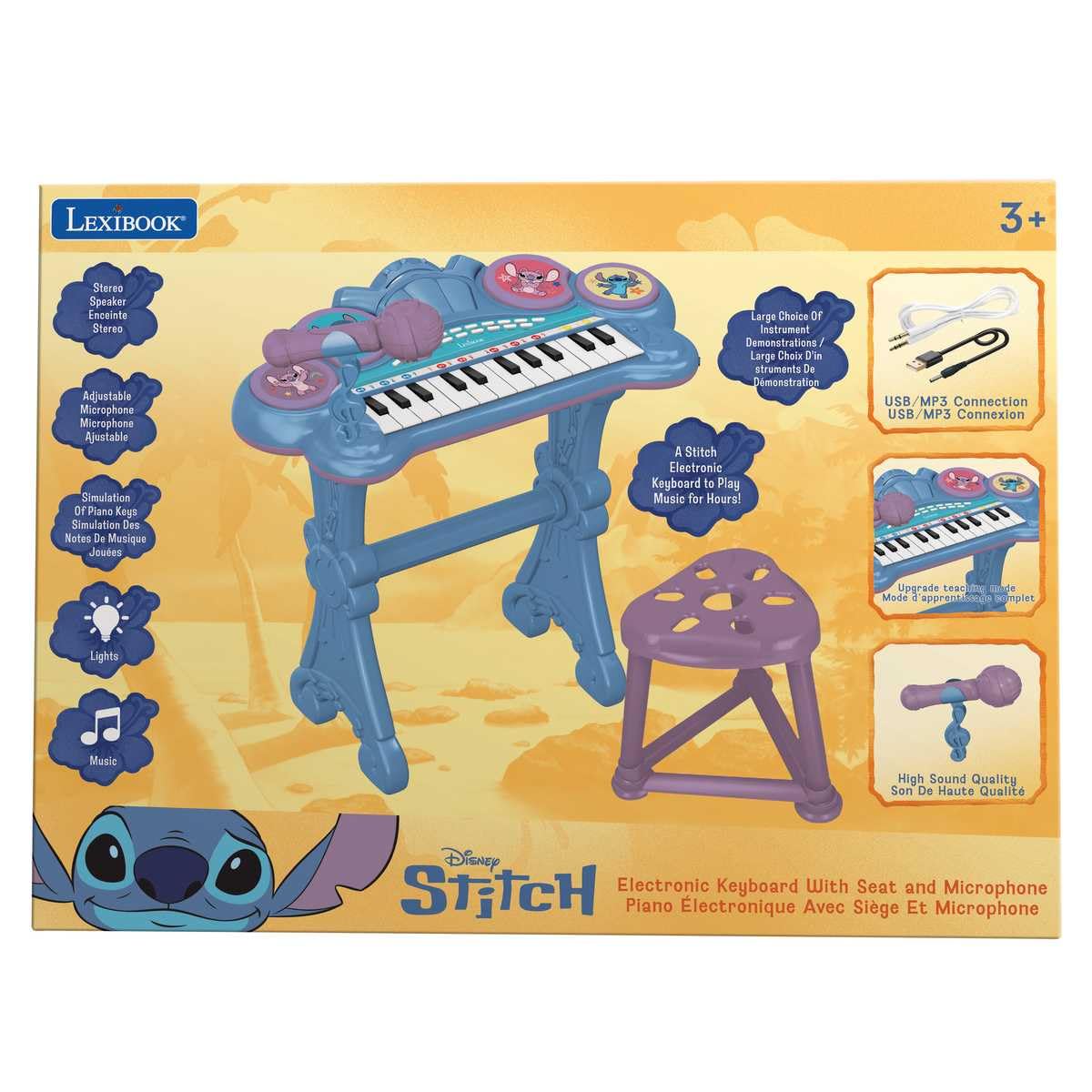 Lexibook, Stitch Electronic Keyboard with Seat and Microphone, 24 Light-Up Keys for Learning Music and Aux-in Cable, Blue, K707D - Image 5