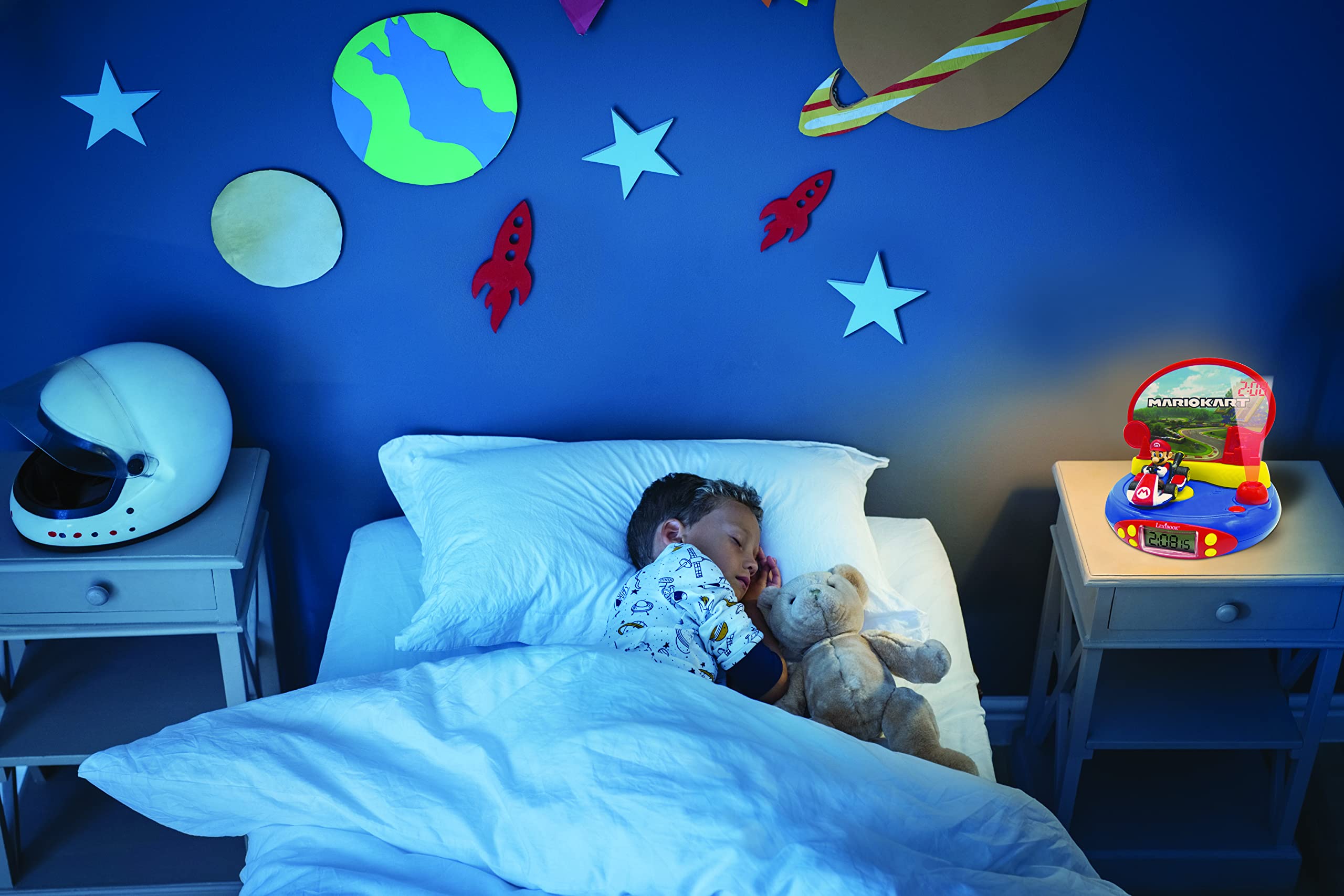 LEXIBOOK, Super Mario, Projector Alarm Clock for Kids, Nightlight and time Projection to The Ceiling, Sound Effects, Battery-Powered, Blue/red, RP500NI - Image 5