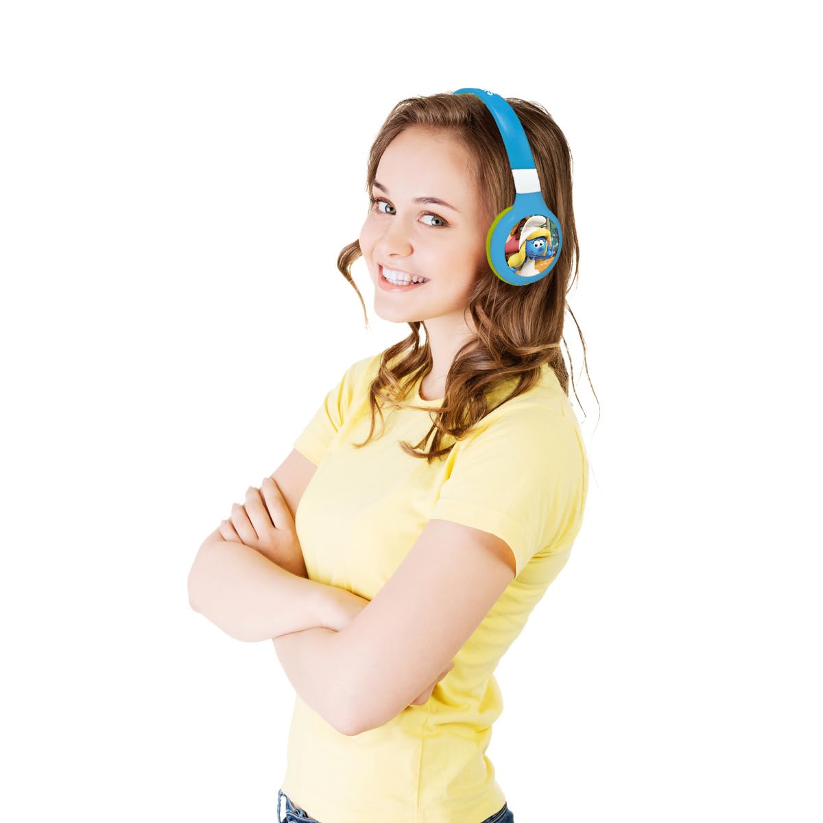 LEXiBOOK, The Smurfs, 2-in-1 Bluetooth & Wired Headphones with Microphone and Control Buttons, Foldable and Adjustable, Long-Lasting Rechargeable Battery, Blue/Green, HPBT010SF - Image 3