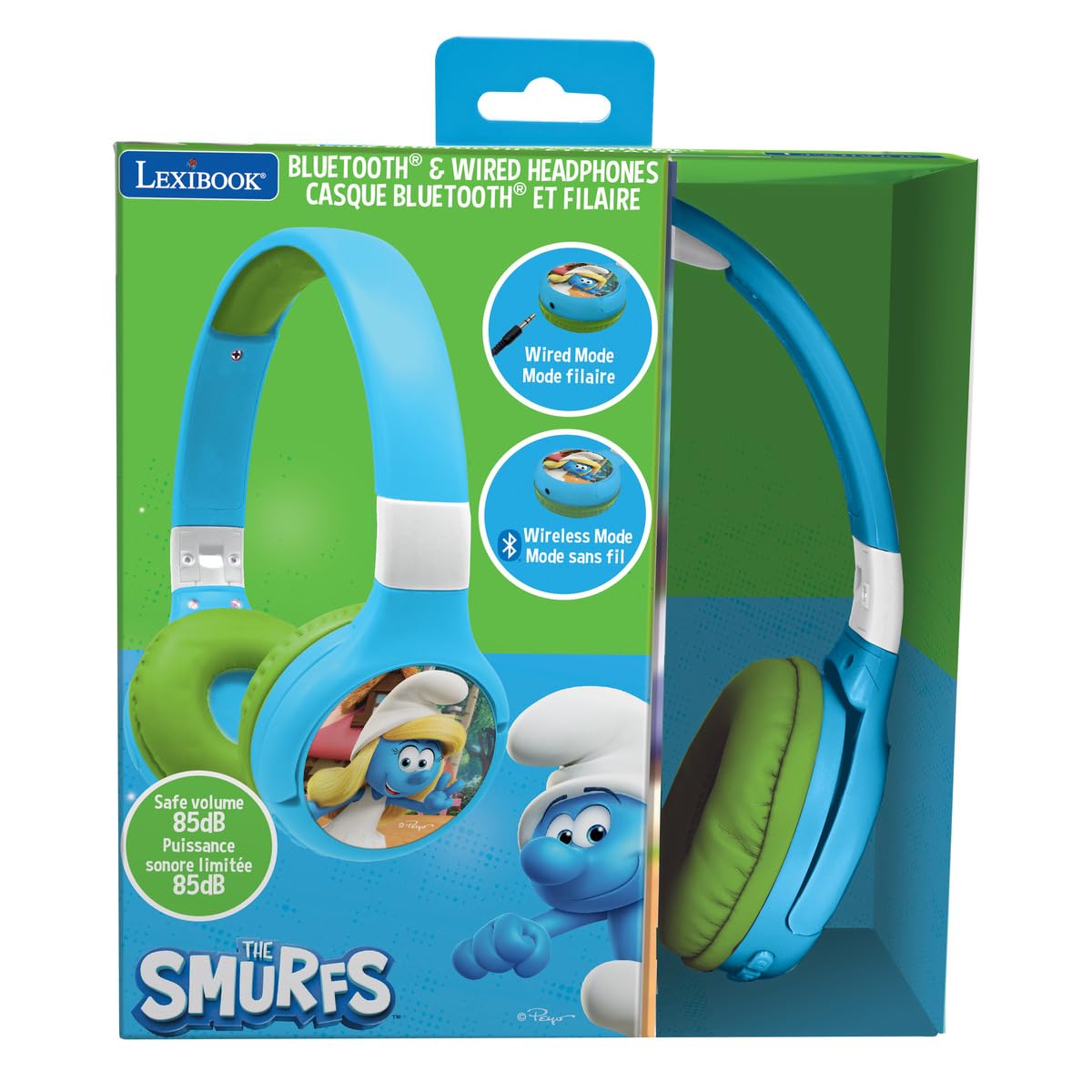 LEXiBOOK, The Smurfs, 2-in-1 Bluetooth & Wired Headphones with Microphone and Control Buttons, Foldable and Adjustable, Long-Lasting Rechargeable Battery, Blue/Green, HPBT010SF - Image 5