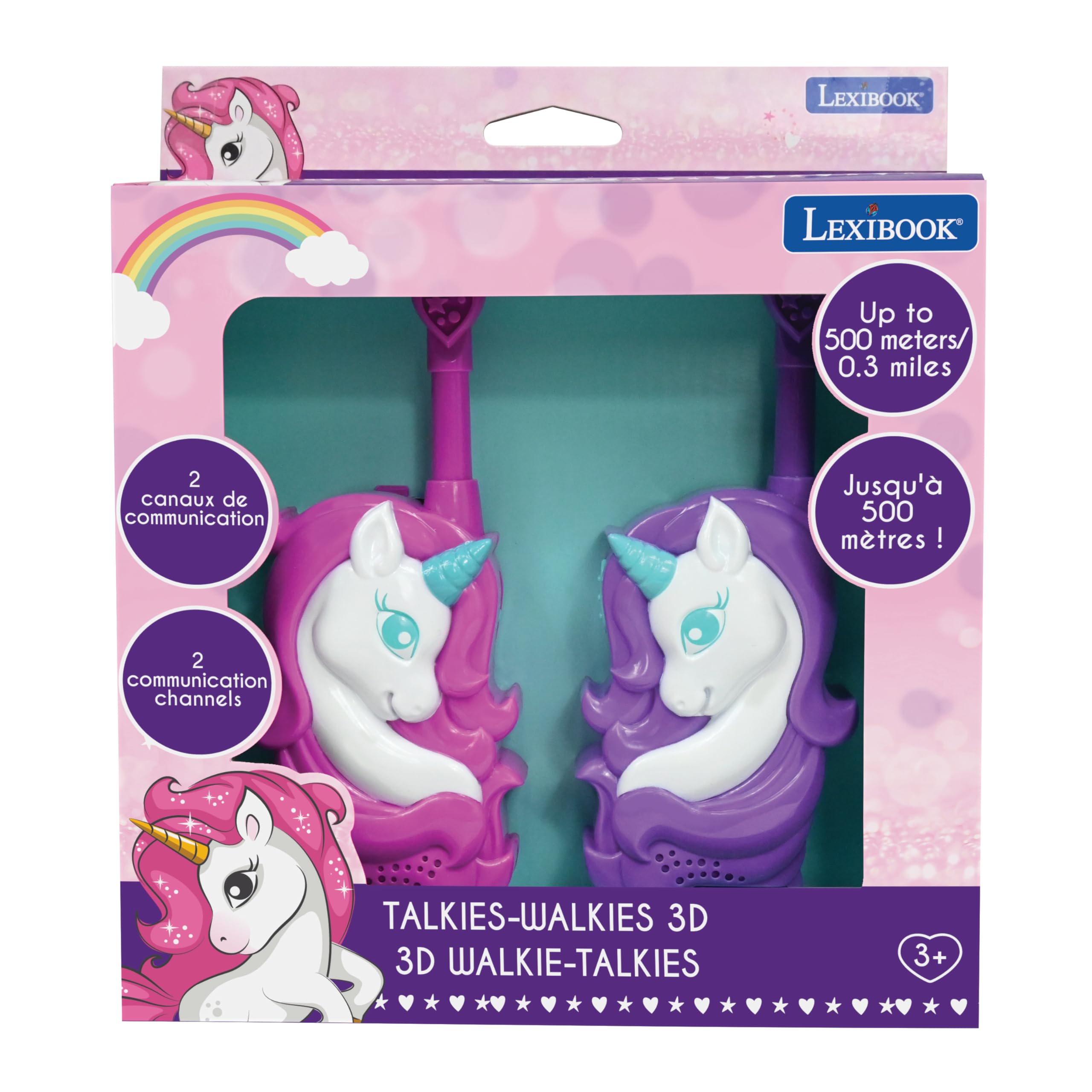 Lexibook, Unicorn, 3D Unicorn Walkie-Talkies, 550 Yards Range, 2 Communication Channels, Belt Clip, Pink/Purple, TW18UNI - Image 4